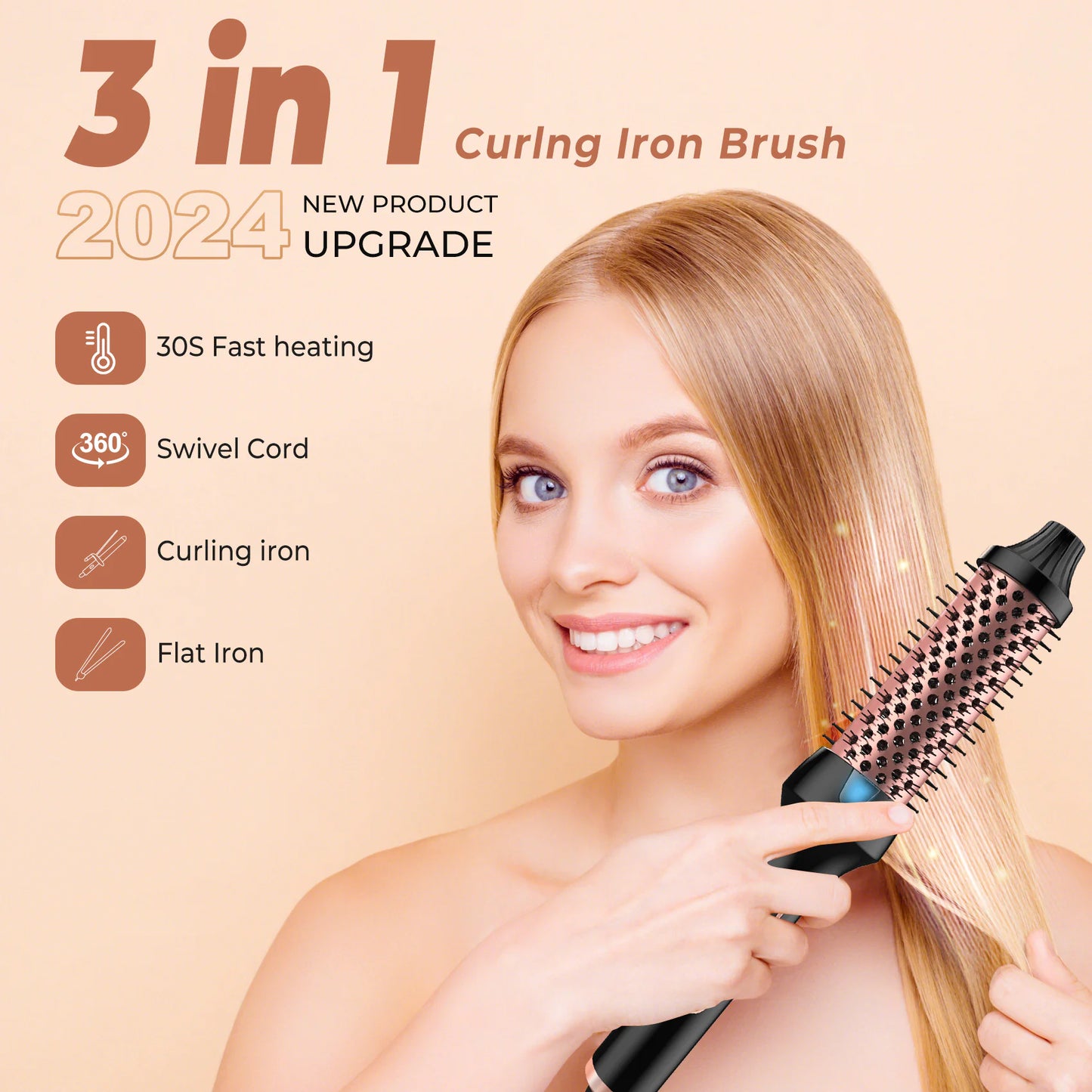 2-in-1 Ionic Hair Straightener & Curler Comb